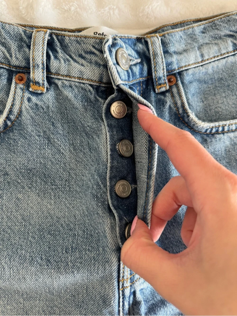 Reformation Light Blue Distressed Denim Shorts